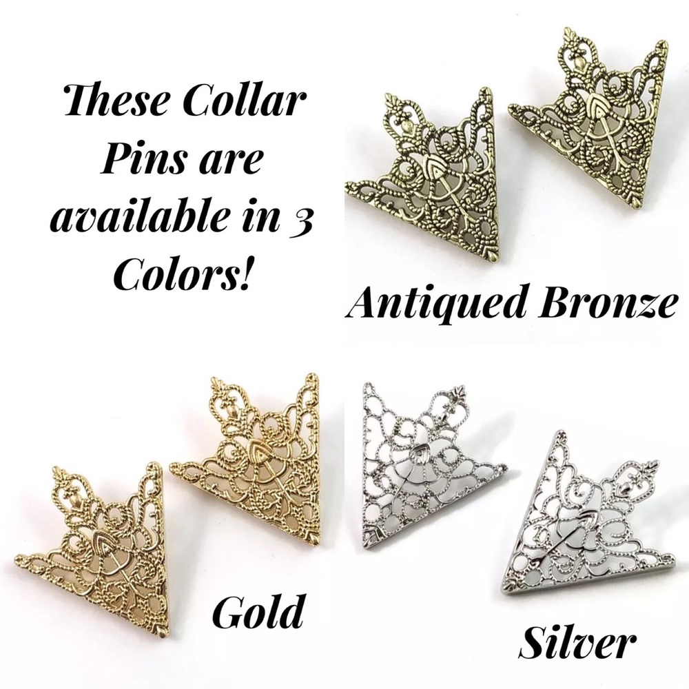 Goth Triangular Hollow Filigree Collar Tip Pins - Picture 15 of 16